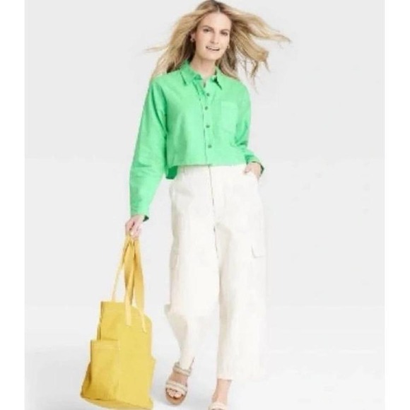 NWT Universal Thread cropped linen blend button down size large - Picture 7 of 8